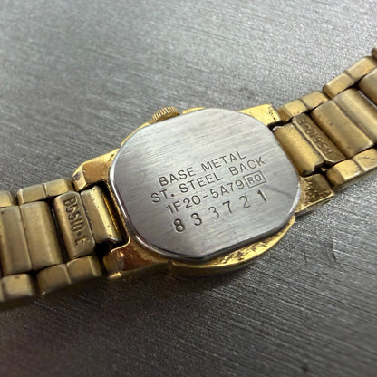Seiko Watch Women 15mm Cream Dial Gold Tone Round Vinatge 1F20-5A79 New Battery9