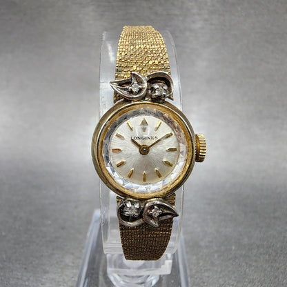 Longines Watch Women 17mm Silver Dial Gold Tone Diamond Manual Wind Runs NOS1