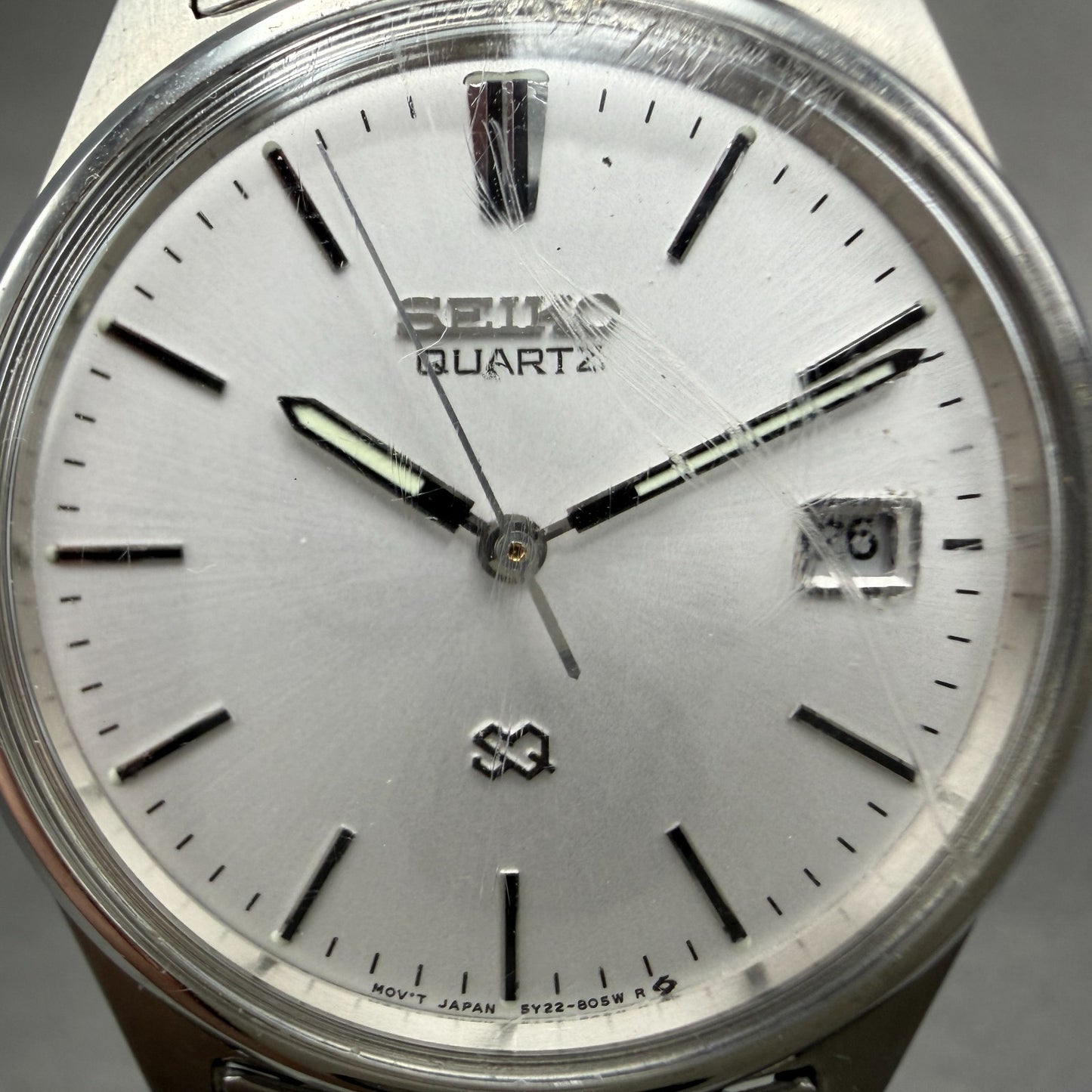 Seiko SQ Watch Men 35mm Silver Dial Silver Tone Date Round 5Y22-8020 New Battery1