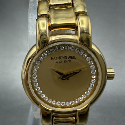 Raymond Weil Watch Women 21mm Gold Dial Gold Plated Diamonds 3740-1 New Battery2