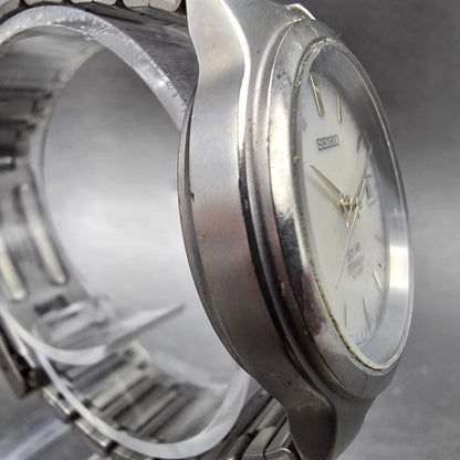 Seiko Solar Watch Men 35mm Gray Dial Titanium Date Round V145-0D60 Runs JDM3