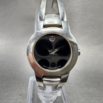 Movado Amorosa Watch Women 24m Black Dial Silver Tone Round 84 E4 1842 NewBat AB0