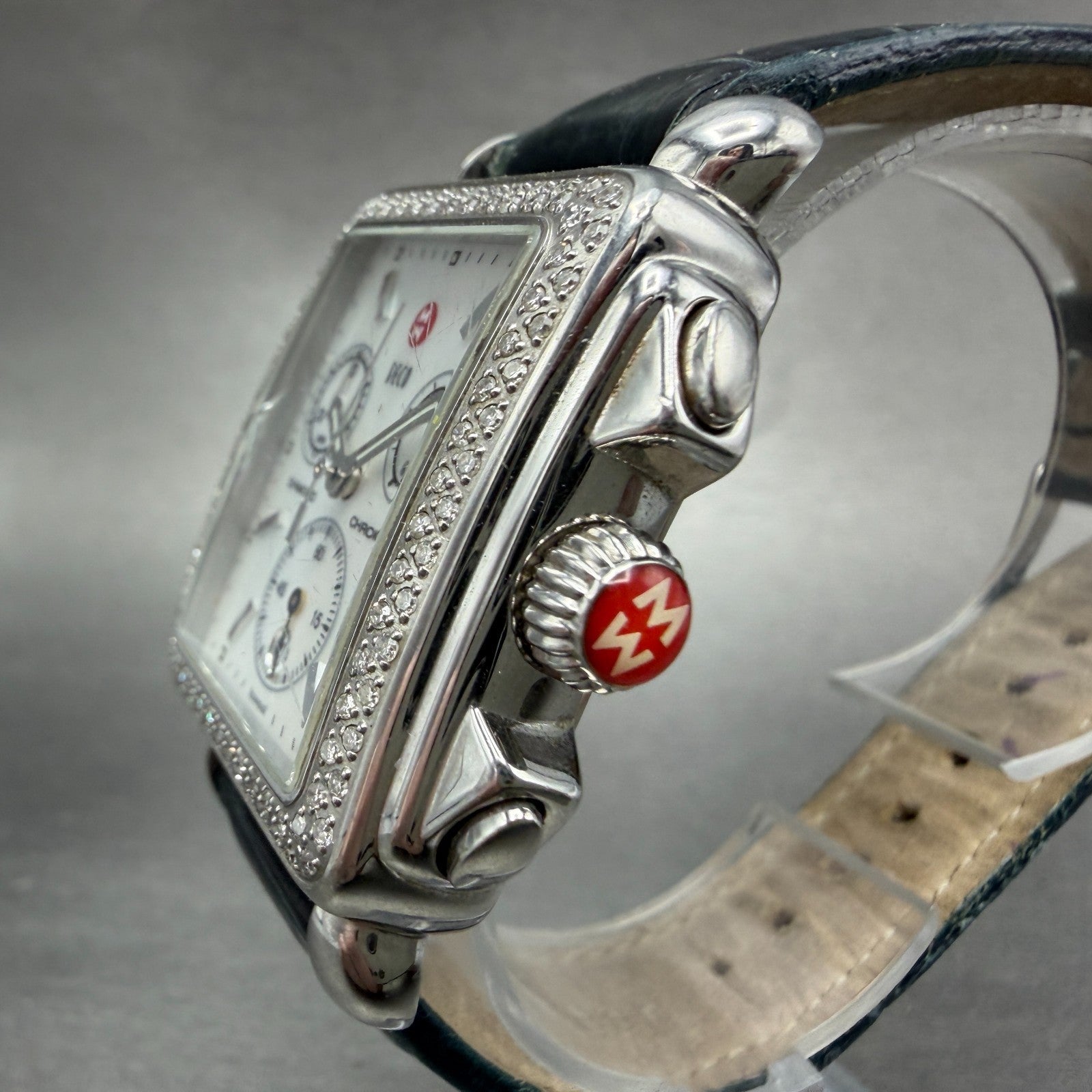 Michele Deco Chronograph Watch Women 33mm MOP Dial Steel Diamond New Battery2