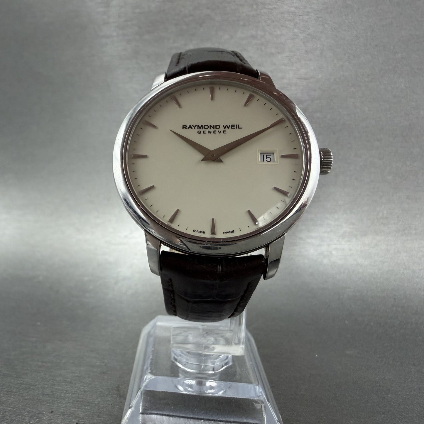 Raymond Weil Toccata Watch Men 39mm Cream Dial Steel Date Round 5488 New battery6
