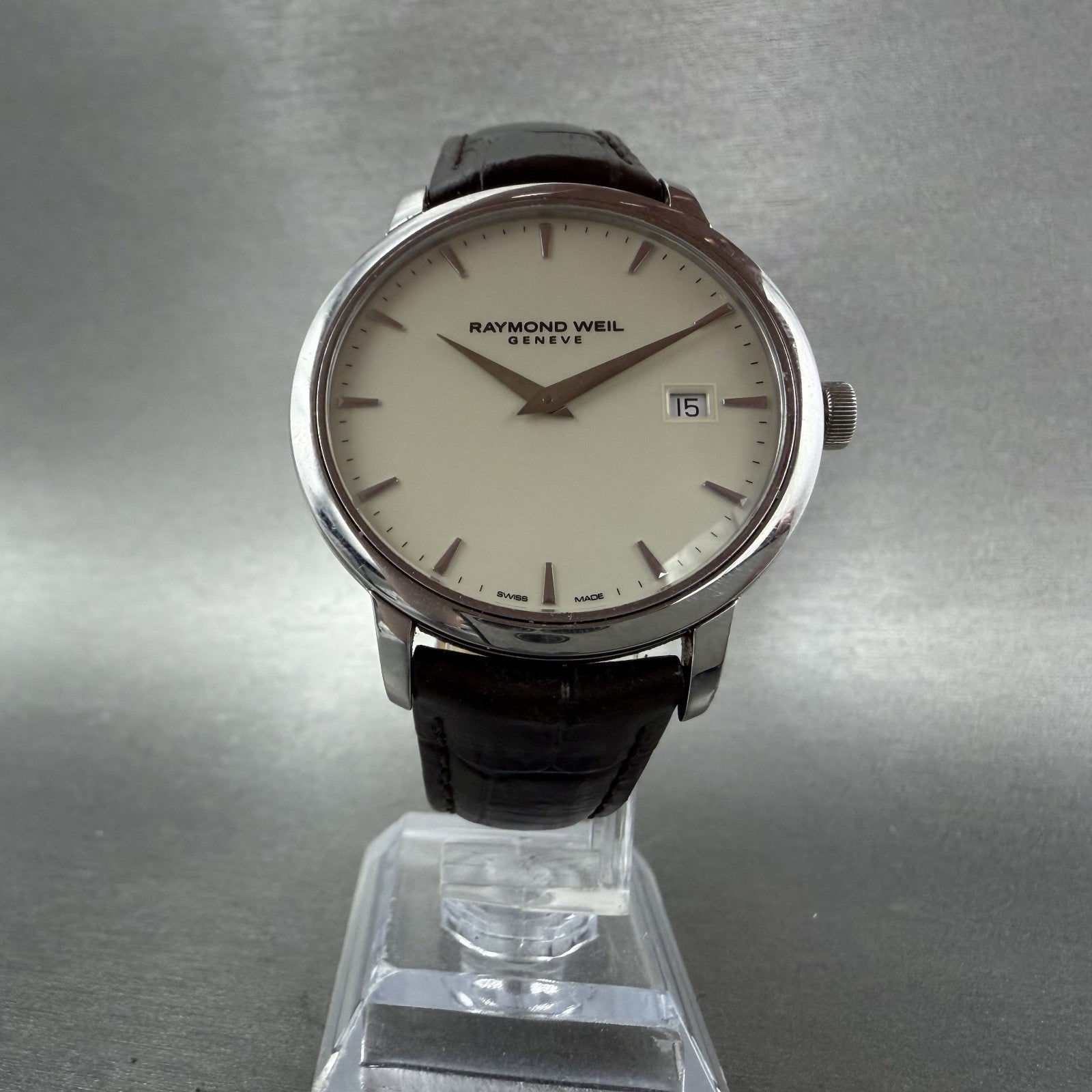 Raymond Weil Toccata Watch Men 39mm Cream Dial Steel Date Round 5488 New battery6