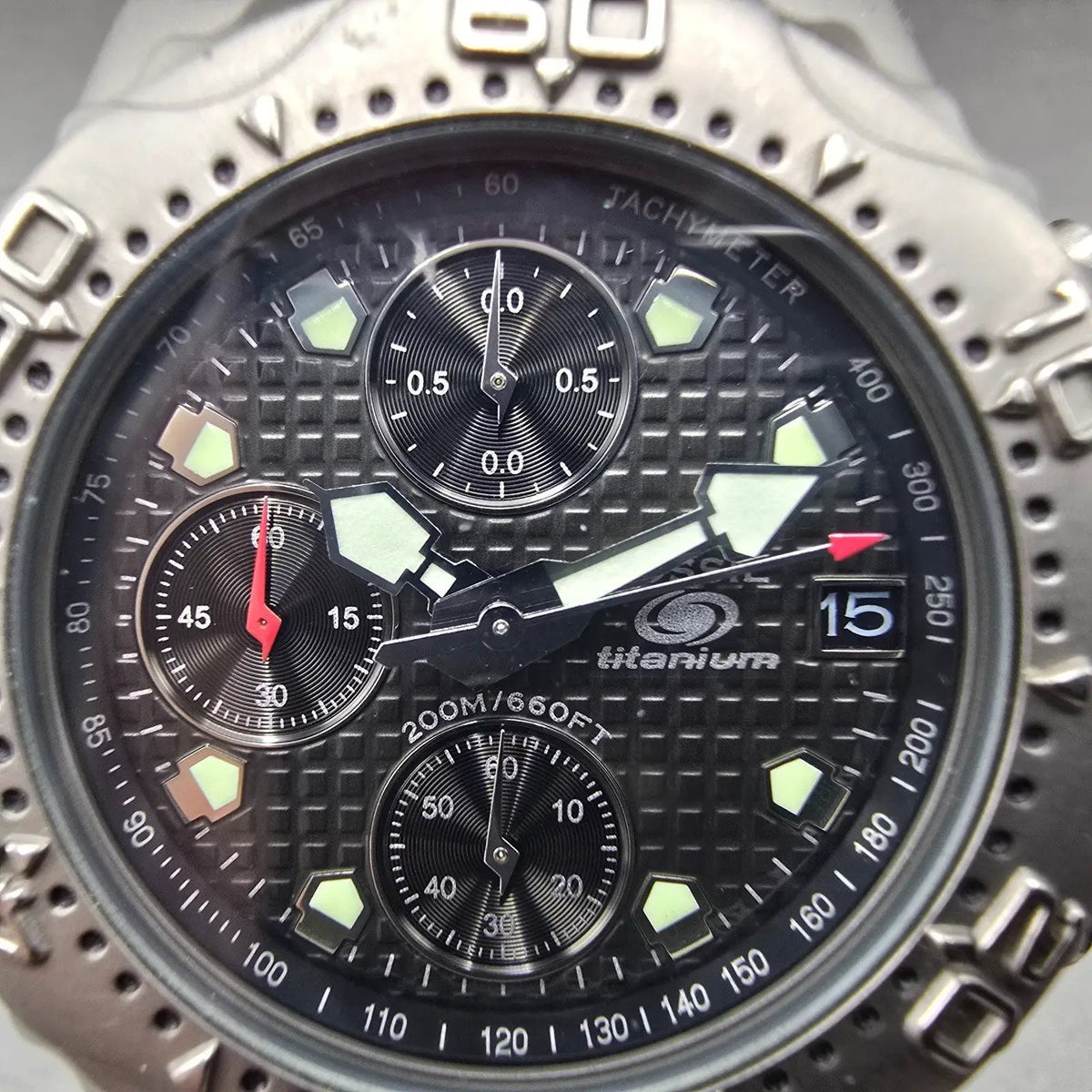 Fossil Dive Watch Men 40mm Gray Dial Titanium Chronograph Round TI-5010 New Batt1