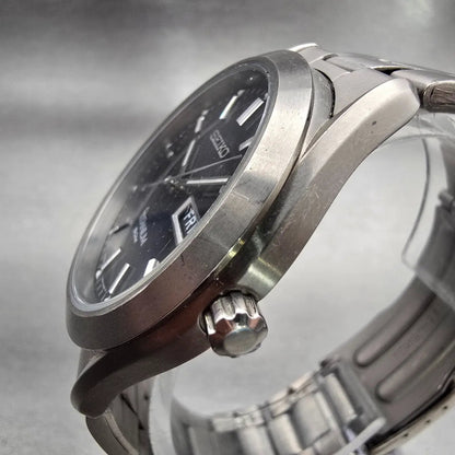 Seiko Titanium Watch Men 37mm Blue Dial Gray Tone Daydate Round 7N43-0AB0 NewBat2