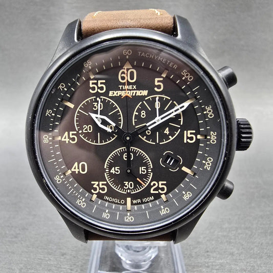 Timex Expedition Field Chronograph Watch Men 43mm Black Dial Black Tone New BatH0