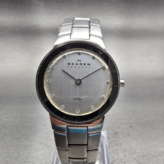 Skagen Watch Women 25mm Silver Dial Silver Tone Round 430SSXD New Battery 5.5"0