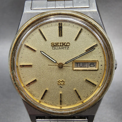 Seiko SQ Watch Men 35mm Cream Dial Two Tone Daydate Round 7123-8439 New Battery