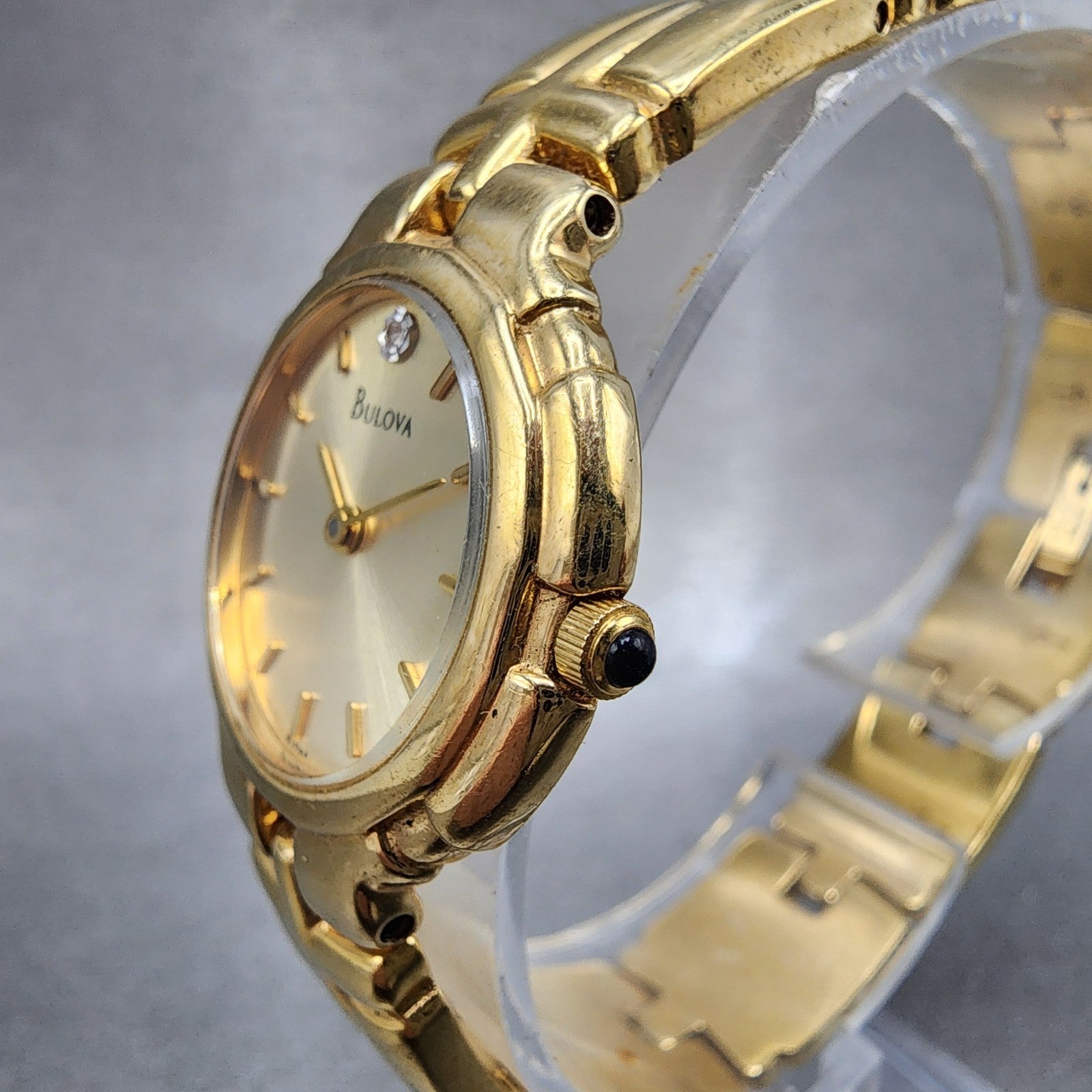 Bulova Watch Women 26mm Gold Dial Gold Tone Round 97P44 New Battery VTG2