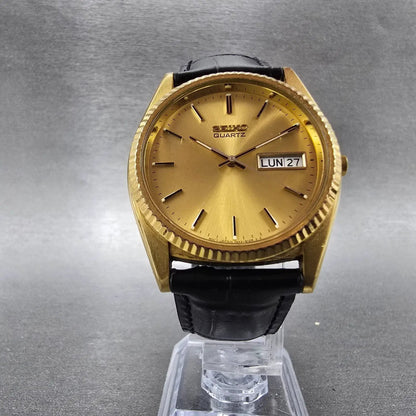 Seiko President Watch Men 35mm Gold Dial Gold Tone Daydate 7N43-8111 New Battery5