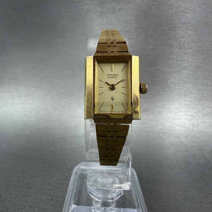 Citizen CQ Watch Women 17mm Champagne Dial Gold Tone Rectangle 3220 New Battery5