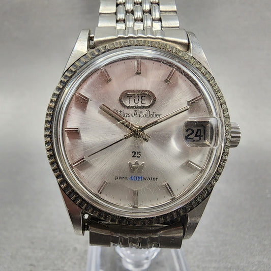 Citizen Auto Dater Watch Men 37mm Silver Dial Steel Daydate Round Automatic Run