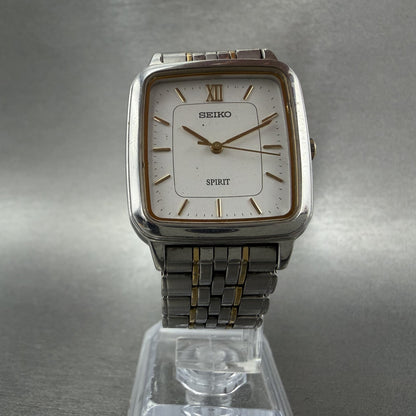 Seiko Spirit Tank Watch Men 28mm White Dial two Tone 7n015210 New Battery AB5