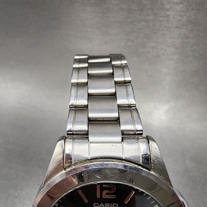Casio Watch Men 37mm Black Dial Silver Tone Date Round MTP1215 New Battery4