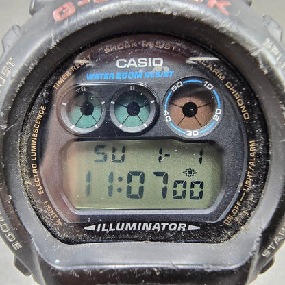 Casio G-Shock DW-6900 Watch Men 50mm Black  Alarm Chrono 1289 CRACKED New Batt1