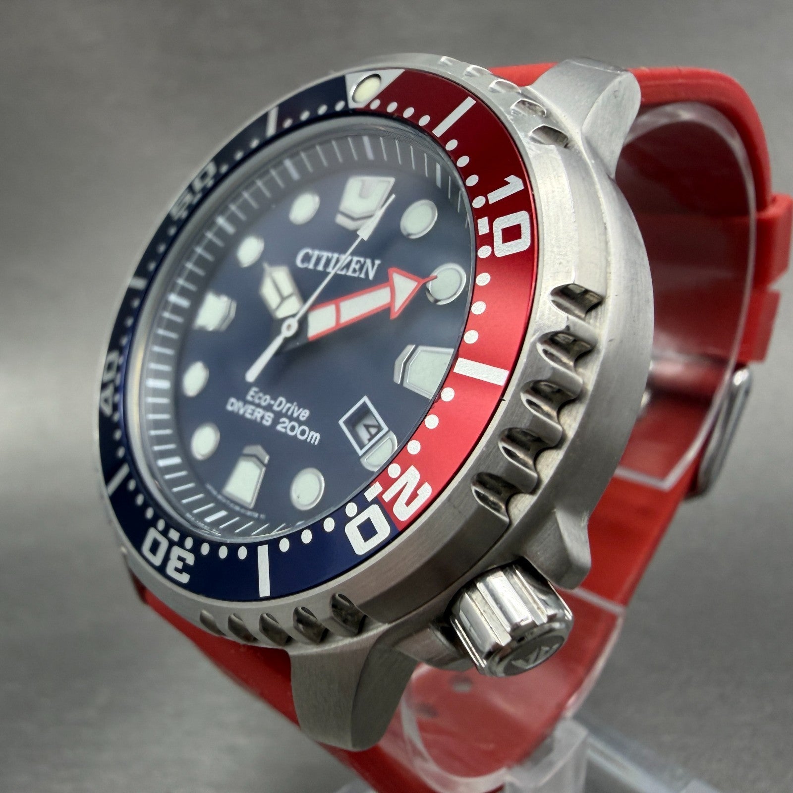 Citizen Eco-Drive Dive Watch Men 44mm Blue Dial Steel Date Pepsi Bezel Works2