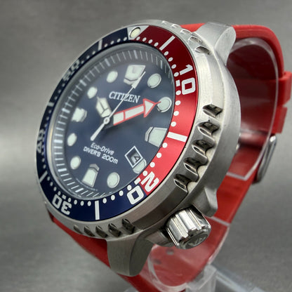 Citizen Eco-Drive Dive Watch Men 44mm Blue Dial Steel Date Pepsi Bezel Works2