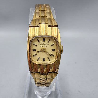 Stowa Pallas Watch Women Gold Tone Gold Dial 16mm Rectangle Manual Wind Runs