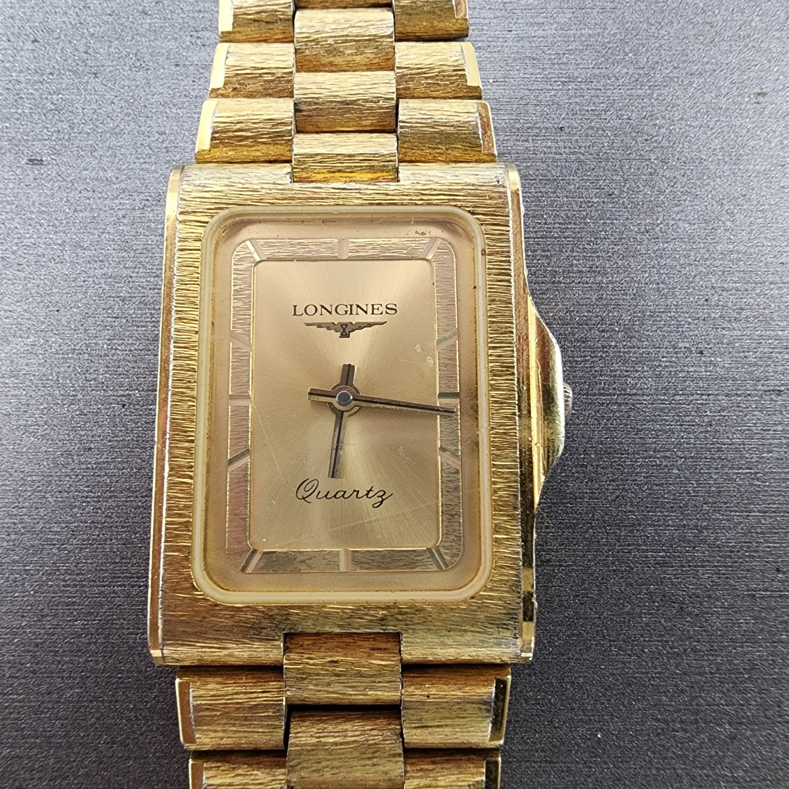 Longines Tank Watch Men 23mm Gold Dial Gold Tone Rectangle PARTS Vintage0
