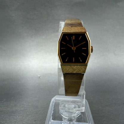 Seiko Watch Women 17mm Black Dial Gold Tone Octagon 1421-5530 New Battery5