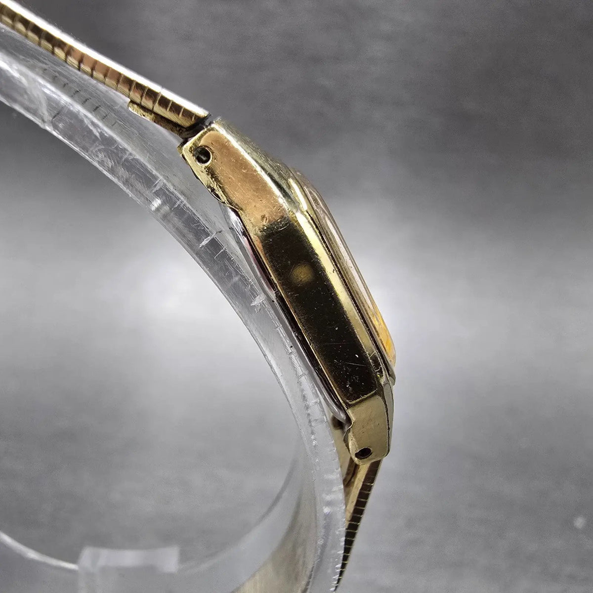 Seiko Watch Women 17mm Champagne Dial Gold Rectangle 2C20-5789 New Battery VTG3