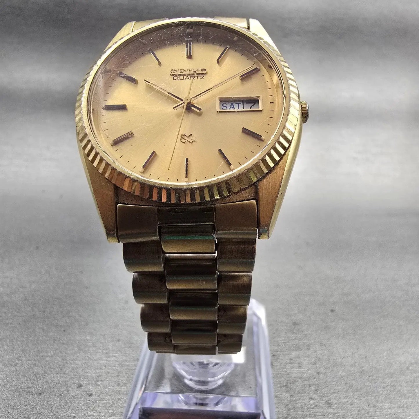 Seiko President Watch Men 36mm Gold Dial Gold Tone Daydate 5Y23-8A69 New Battery5
