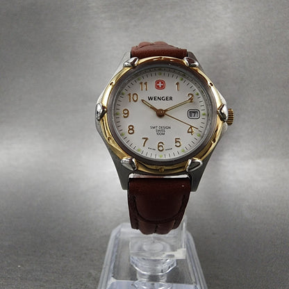 Wenger Watch Women 29mm White Dial Two Tone Date Round Leather Band New Battery5