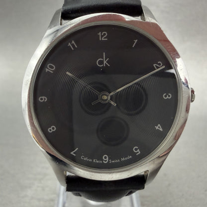 Calvin Klein Watch Men 32mm Black Dial Silver Tone Round K26221 New Battery1