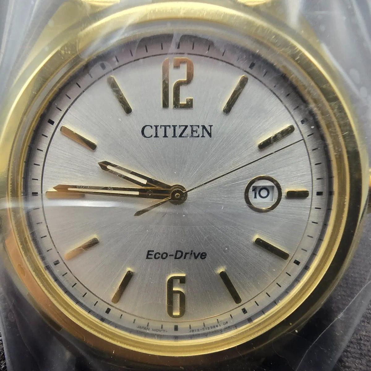 Citizen Chandler Eco-Drive Watch Men 41mm Silver Dial Gold Date AW1372-81A WBox1
