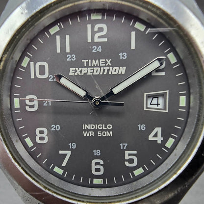 Timex Expedition Watch Men 39mm Gray Dial Silver Tone Date T40091 New Battery FG1