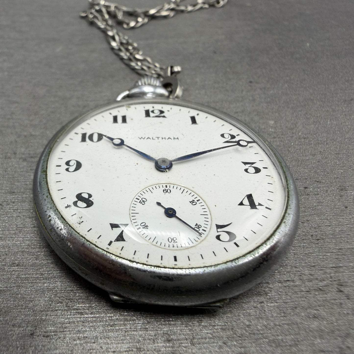 Waltham Pocket Watch White Dial Silver Tone Manual Wind Grade 225 PARTS3