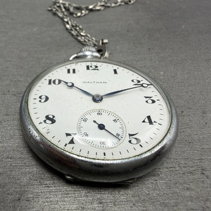 Waltham Pocket Watch White Dial Silver Tone Manual Wind Grade 225 PARTS3
