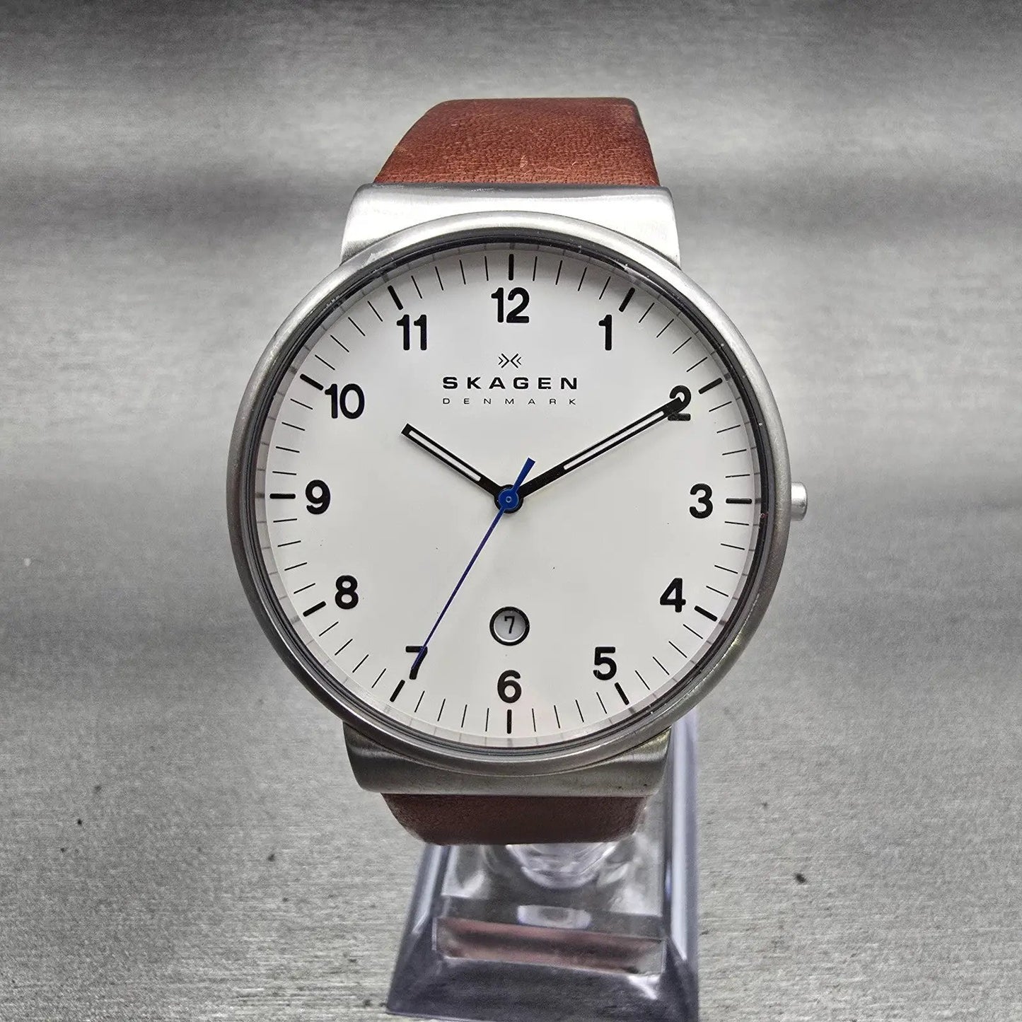 Skagen Ancher Watch Men 40mm White Dial Silver Tone Date SKW6082 New Battery0