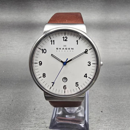 Skagen Ancher Watch Men 40mm White Dial Silver Tone Date SKW6082 New Battery0