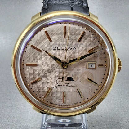 Bulova Frank Sinatra Watch Men 40mm Cream Dial Gold Tone Date Manual Wind 97B195