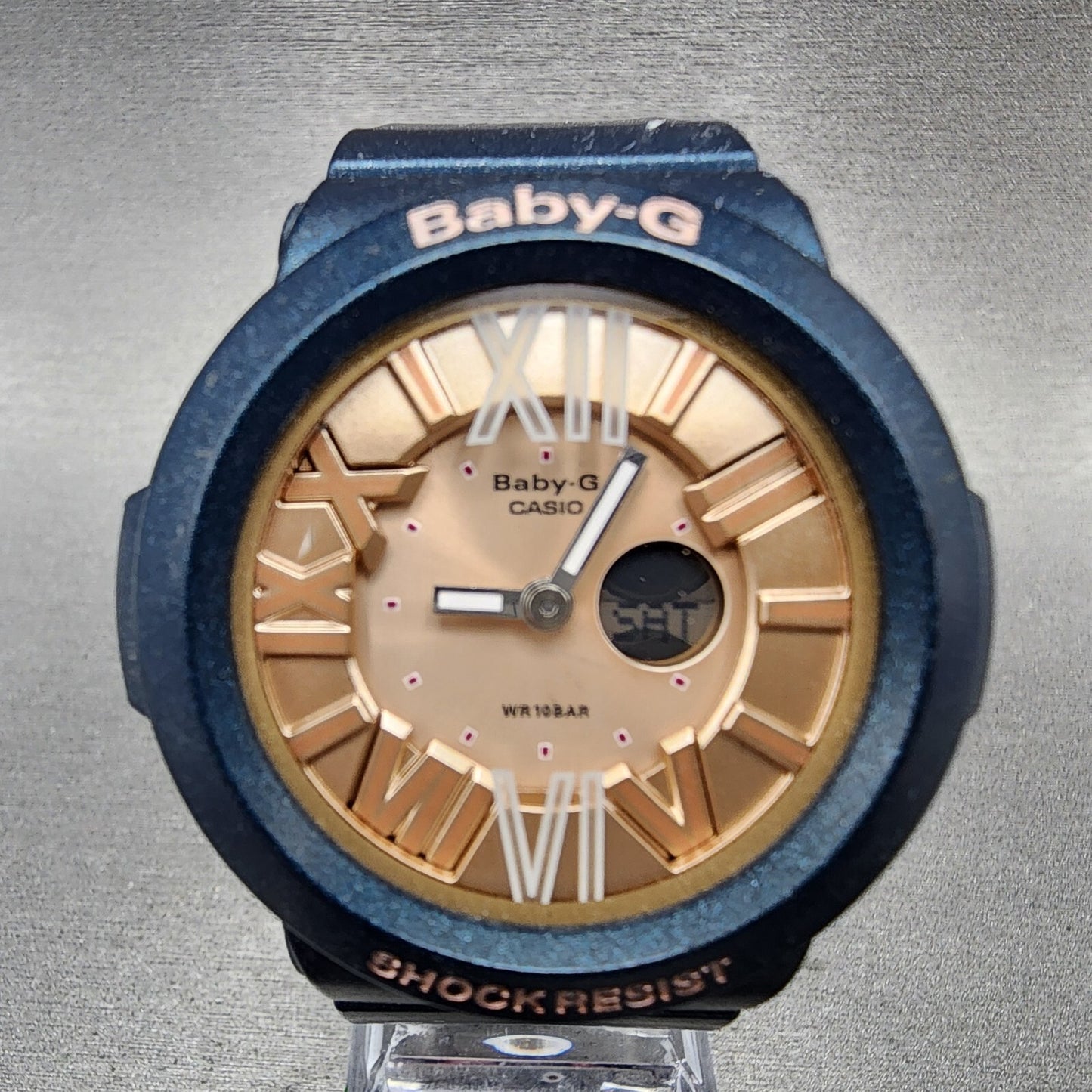 Casio BabyG BGA161 Watch Women 43mm Pink Dial Blue tone Analog Digital New Bat1