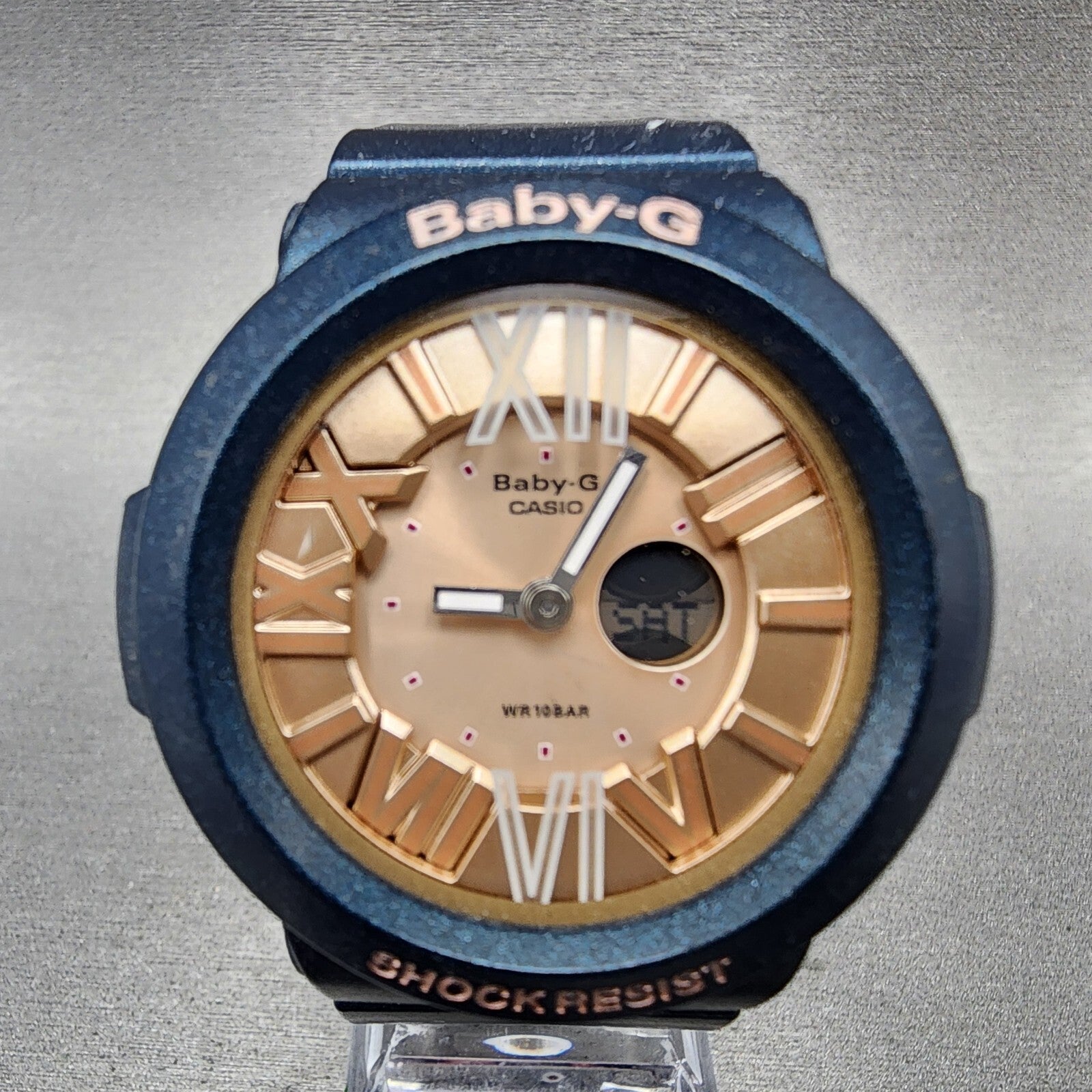 Casio BabyG BGA161 Watch Women 43mm Pink Dial Blue tone Analog Digital New Bat1