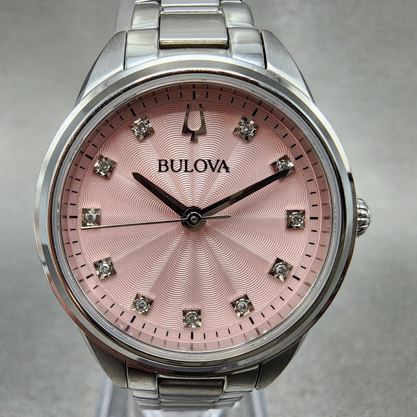 Bulova Sutton Watch Women 28mm Pink Dial Steel Round 96P249 New Battery1