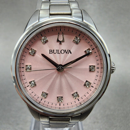 Bulova Sutton Watch Women 28mm Pink Dial Steel Round 96P249 New Battery1