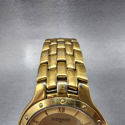 Wittnauer Watch Men 35mm Gold Dial Gold Tone Date Round JV8223 9514 New Battery