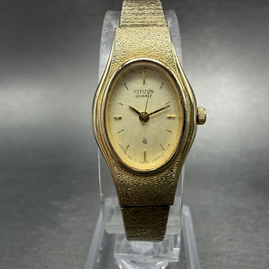 Citizen CQ Watch Women 17mm Champagne Dial Gold Tone Oval 5930-S25350 New Batt0