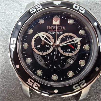 Invicta Pro Diver Chronograph Watch Men 48mm Black Dial Silver Tone 6977 New Bat2