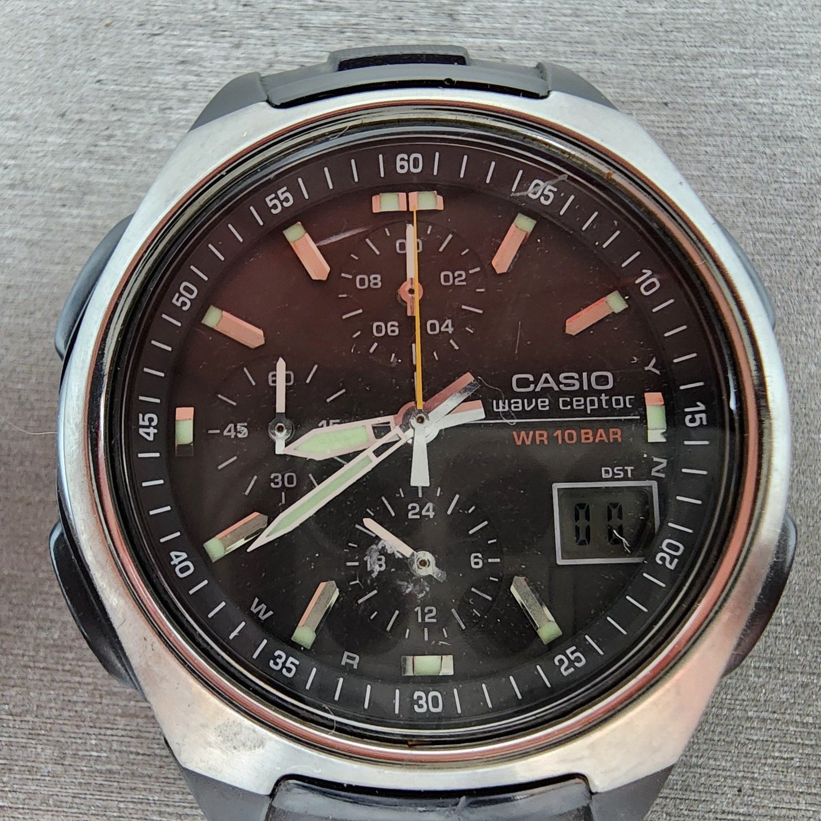 Casio Wave Ceptor Watch Men 43mm Black Dial Black Tone Analog Digital Solar Runs1