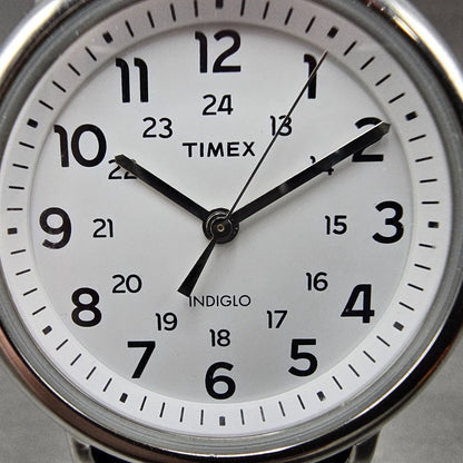 Timex Weekender Watch Men 38mm White Dial Silver Tone Indiglo Round New Battery1