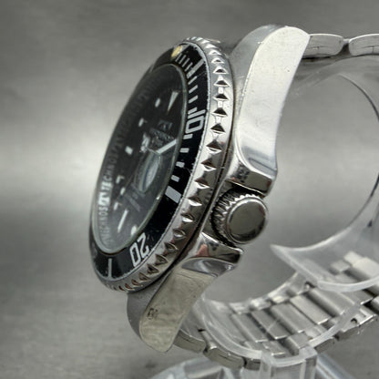 Technos Dive Watch Men 41mm Black Dial Silver Tone Round TAM629 New Battery A2