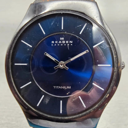 Skagen Watch Men 33mm Blue Dial Black Tone Titanium Round 233LTMN New Battery1