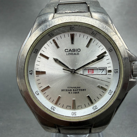 Casio Lineage Titanium Watch Men 38mm Silver Dial Daydate LIN-171J New Battery 40