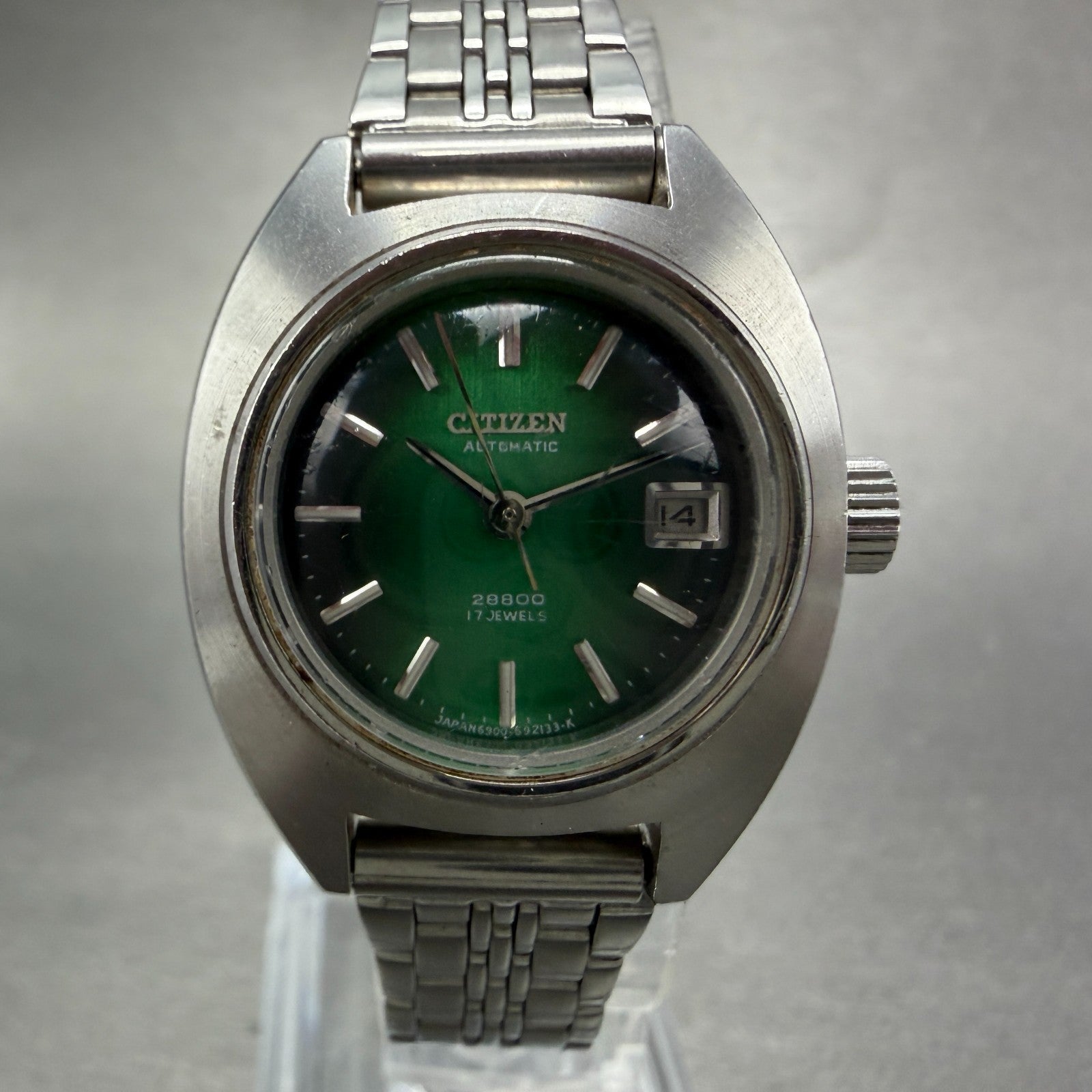Citizen Automatic Watch Women 26mm Green Dial Silver Tone Date 4-690834 Runs0